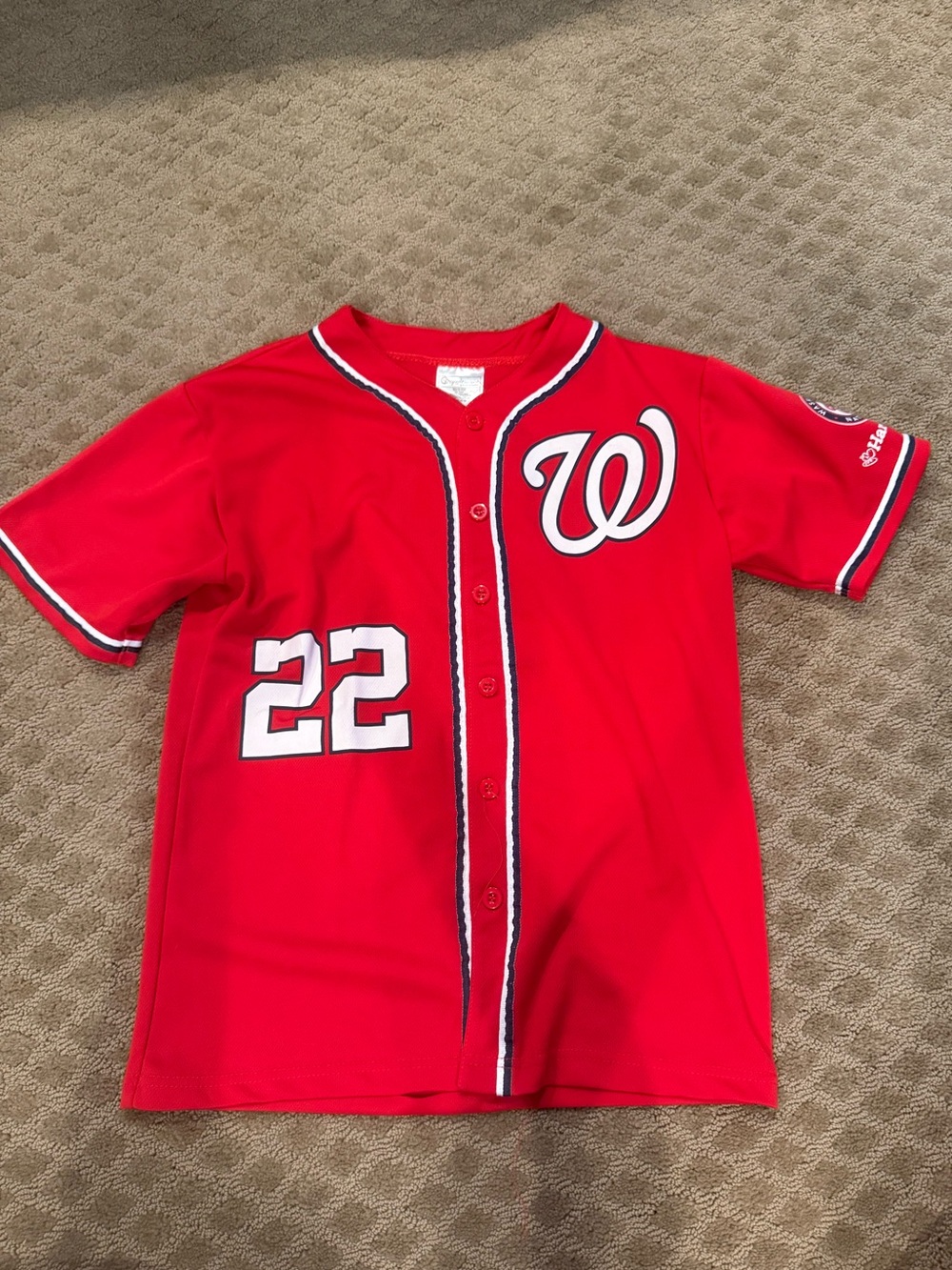 Washington Nationals Kids' Red Number 22 Baseball Jersey